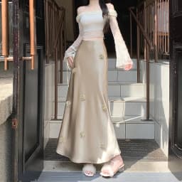 2025 Summer New: French Style 3D Flower High Waist Figure-Flattering Mermaid Tail Midi Skirt