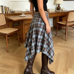 Women's Vintage Irregular Long Skirts Mid Waist Plaid Print Gothic A-Line Skirts