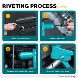 LIBRATON Plastic Rivet Gun Kit with Fastener Remover, 90 Degree Angle Hand Riveter with 40Pcs Nylon Rivets for Automotive Repair