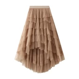 Women's Tulle Skirt Ruffle Multilayer Mesh A Line Tier Tutu Prom Irregular High Waisted Gradient Rainbow TulleLong Skirt 1379