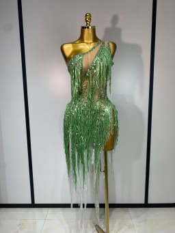 Sparkly Diamond Tassels Sexy Mesh See Through Bodycon Dress Women Nightclub Bar Evening Party Gogo Dancer Singer Stage Costume