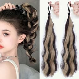 2PCS Natural wave synthetic pair of curly ponytail wig women's ponytail extension extension red blue green highlighting wig