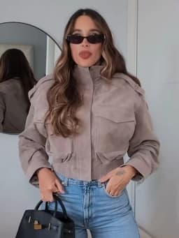 2026 Women Short Jacket Stand Collar Zip Up Flap Pockets Faux Suede Jackets Fashion Autumn New Vintage Loose Solid Jackets