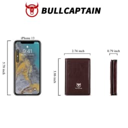 Bullcaptain Credit Card Holder Men Wallet RFID Blocking Protected Aluminium Box Leather Wallets with Money Clip Card Holder