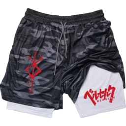 Anime Berserk Performance Shorts Men 2-in- Running Compression Shorts Training Yoga Gym Sportswear Workout Shorts with Pockets