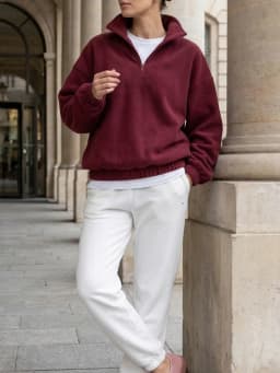 Tossy Fleece Half Zip Sweatshirt Long Sleeve Mock Neck Drop Shoulder Ribbed Cuff Ribbed Hem Oversized Daily Street Sweatshirt
