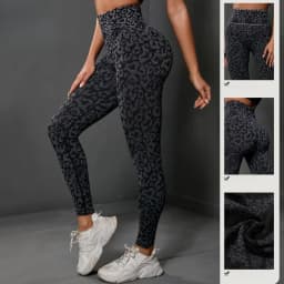 Women's Seamless Leopard Print Pants High Waist Leggings Sexy Hip Liftting Workout Running Fitness Pants High Elastic Knit Pants