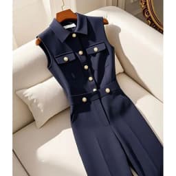 Ladies New Slackness Unique Jumpsuit Temperament Advanced Feeling Tibetan Blue Simple Leisure High Waist Spring And Autumn Bib