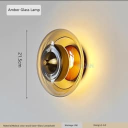 Postmodern Luxury Glass Wall Lamps for Bedroom Bedside Living Room Hotel Hallway Porch Amber Glass Wall Light Walnut Color Wood