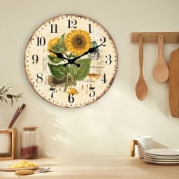 1pc Retro Wood Wall Clock, Two Sunflower Flower Design Wall Clock, Non-Ticking Silent Wall Clock, Home Living Room Decoration