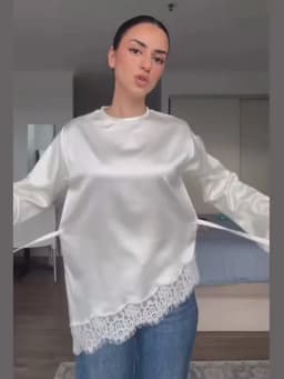 Casual Lace Patchwork Lace-up Tops Women's Slim Belted Waist-cinching Round Neck Pullovers 2026 New Ladies Spring Solid Shirt