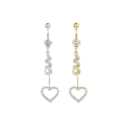 Butterfly-bow Dangled Navel Ring Piercing 14G Flower Heart Crystal CZs Belly Button Ring for Women Stainless Steel Belly Jewelry