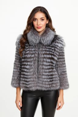 Lady Striped Real Silver Fox Fur Coat Short Jacket Spring Autumn Luxury Elegant Big Size Clothes Luxurious With Fur Collar 2107