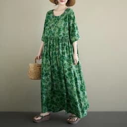 Plus Size Bohemian Print Maxi Long Dress for Women Floral Casual Cotton Linen Loose Vintage Vestidos Para Mujer Robe Dresses
