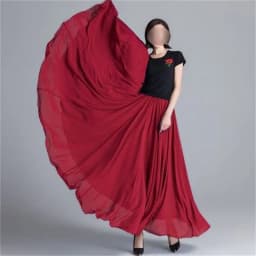 Women Double Chiffon Skirt Have-Liner Stage Performance Big-Hem Skirts Square Dancing Elastic-Waist Elegant A-Line Maxi Skirts