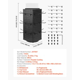 SucceBuy Rotating Pegboard Display Stand 4-Sided Spinning Peg Board Display Rack with 24 Hooks for Retail Store Jewelry Shop