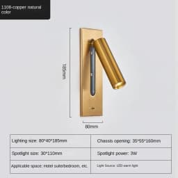 Modern LED Wall Lamp Embedded Wall Lamp Bedroom Bedside Living Room Study Indoor Reading Light Black/copper with USB Interface