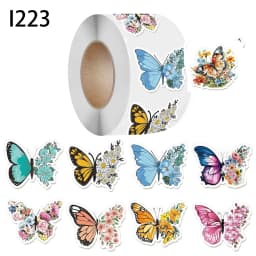 500Pcs /1 Rolls 3.8cm/1.5 inch Butterfly Flower Shaped Sticker Decoration Gift Box Sticker Label Stationery Sticker