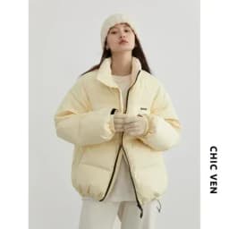 CHIC VEN Women Down Coats Streetwear Solid 90 White Duck Down Stand Collar Female Down Jacket Warm Ladies Overcoat Winter 2024