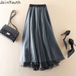 Y2k Skirts Women Clothing Patchwork Gauze A-line Saia High Waist Fashion Jupe Contrast Color Casual Skirt Faldas Mujer De Moda