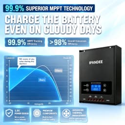 IPANDEE 60A MPPT Solar Charge Controller 12V 24V 36V 48V Auto, 99.9% Efficiency 200V Max PV Input, APP Monitoring Support Solar Panel Regulator for Lithium/Lead-Acid LCD Display RV Off-Grid