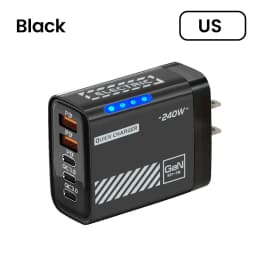 New 5 in 1 240W GaN Fast Charger With LED Light 2USB+3PD Multi Port Phone Charging Head For iPhone 17 16 Pro Huawei Laptop