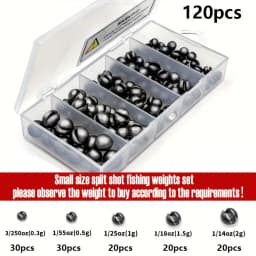 60/120pcs Fishing Weights Kit,Premium Split Shot Sinkers with 5 Versatile Sizes, Round Removable Design, Perfect for Freshwater