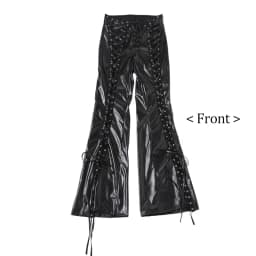 RORORIRI PU Leather Black Pants Punk Hollow Out Strappy Slim Vintage Low Waist Split Bootcut Trousers Festival Grunge Streetwear