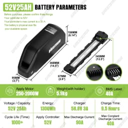 EBike Battery 48V 52V 36V Hailong 30A BMS Electric Bicycle Downtube Lithium Battery Pack For 1500W 1000W 750W 500W 250W Motor