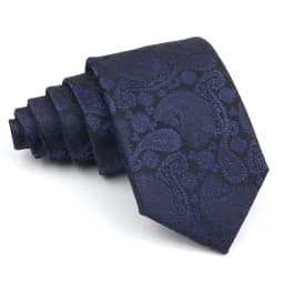 Men's Polyester 8cm Ties Vintage Navy Blue Striped Paisley Pattern Jacquard Weave Necktie Business Wedding Party Accessory Gift