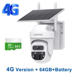 SHIWOJIA 5MP Solar Camera 4G SIM Outdoor 360° Wireless WIFI Solar Battery Powered PTZ Security Cameras PIR Night Vision Video