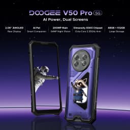 DOOGEE V50 Pro 5G AI Rugged Phone 6.78" Dimensity 8300 52GB RAM(16+36) 1TB ROM with 2.06" AMOLED Multi-function Rear Display 200MP Camera 64MP Night Vision Camera Android 16 Supports Walkie Talkie