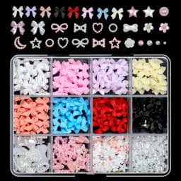 12Grids 3D Resin Rose Flower Nail Charms Mixed Color Flatback with Pearls Kawaii Floral Nail Decor for Acrylic Nails DIY Tools