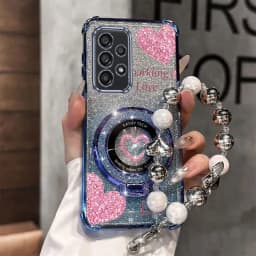 Strap Glitter Beautiful Love Phone Holder Case For Samsung Galaxy A13 A14 A15 A16 A24 A25 A34 A35 A36 A54 A55 A12 A22 4G 5G