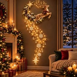 Christmas Magic Trail Wall Light-LED Glowing Christmas Scene Wall Decoration,Santa Sleigh Reindeer Hanging Decoration For Party