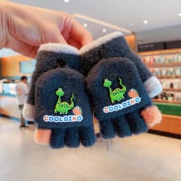 2-in-1 Flip Convertible Mittens Thick Fleece Lined Soft Fuzzy Plush Cute Snap Flip-Top Color Block Windproof Warm Gloves Boys