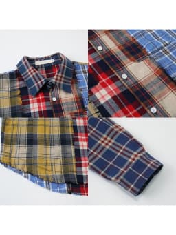 Women Patchwork Plaid Shirts and Blouses Y2k Vintage Korean Harajuku Fashion 90s Elegant Long Sleeve Polo-Neck Shirt Top Clothes