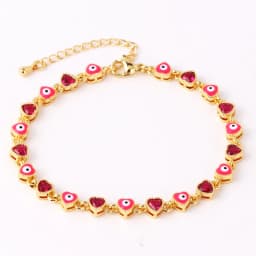 18K Gold Plated Heart Turkish Evil Eye Charm Bracelet for Women Boho Lucky Copper Chain Adjustable Bracelet Summer Jewelry