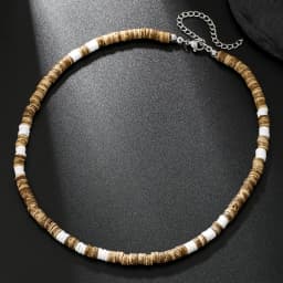Boho Beaded Necklace for Men New Natural Coconut Shell Turquoises Wood Bead Chain Necklace Men's Fashion Neck Jewelry