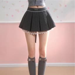 Bow Gray Pleated Skirt Women Lace Patchwork Mini Skirt 2025 Summer Fashion Lolita Style Striped Dot Print Cutecore Skirt Design