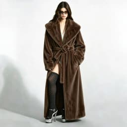Long Coats Women Faux Fur Jackets Turn Down Collar Coat Thick Warm Y2k Streetwear Jacket Work Lace Up Tight Waist Autumn Winter