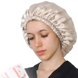 Birdtree 16MM 100% Real Silk Bonnet, Women Double Layer Sleeping Night Cap, Pure Hair Wrap Elastic Headwrap A34324M