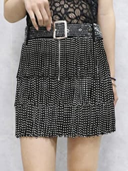 Afashion Tassel Heavy Work Rhinestone Waist Belt Multi Layer Cake Skirt a Line Skirt Half Body Skirt European Style Cotton De