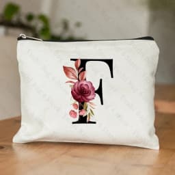 26 Letters Flower Makeup Bag Printed Bridesmaid Wedding Gift Graduation Teacher's Day Gift Storage Bag Travel Perfume Side Bag