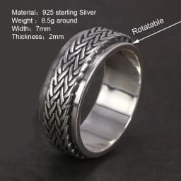 925 Sterling Silver Rotatable Rings For Men And Women Simple Hemp Rope Type Spinner Vintage Male Jewelry