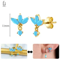 925 Sterling Silver Needle Exquisite Turquoise Silver Earrings for Women Blue Crystal Geometry Pendant Earrings Luxury Jewelry