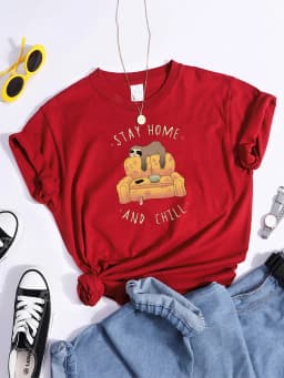 Sloth On The Sofa Personality Letters Printing Tshirts For Women Crewneck Harajuku Women's T-Shirt Casual Punk Woman Clothes