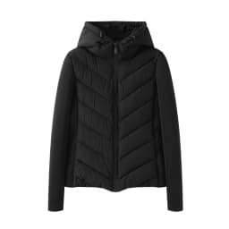 Autumn Winter New Style Pure Color Patchwork down Cotton Hooded Lightweight Long Sleeve Stand Collar Women's Black Jacket