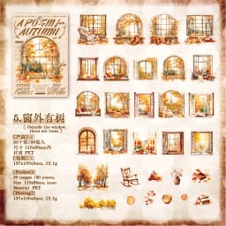 30 Sheets Autumn Fall Leaves Theme PET Stickers for DIY Craft Scrapbooking Collage Guitar Phone Case Decoration