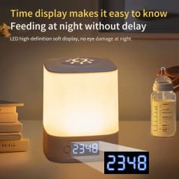 LED Night Lamp Rechargeable Table Lamp Clock Display Soft Sleeping Lamp Touch Switch Bedside Lamp for Bedroom Decor